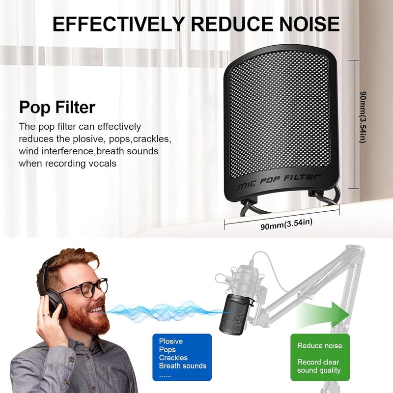 Aokeo Pop Filter, Pop Filter for Microphone for Vocal Recording,YouTube Videos,Streaming,Compatible with Most Microphones - Image 3